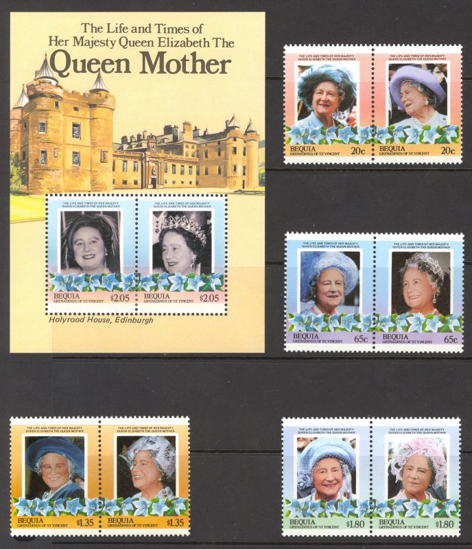 St. Vincent Grenadines Bequia Sc# 206-210 MNH 1985 $1.35-$1.80 Queen Mother