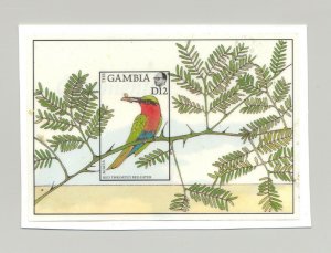 Gambia #728 Birds 1v S/S Imperf Chromalin Proof on Card