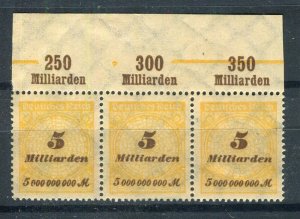 GERMANY; 1923 Oct-Nov Inflation Surcharged MINT MNH 5M. Strip SHEET MARGINAL