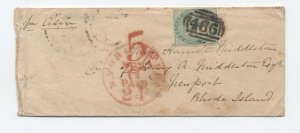 1858 Great Britain 1 shilling #27 cover to Newport RI via New York [y.8551]