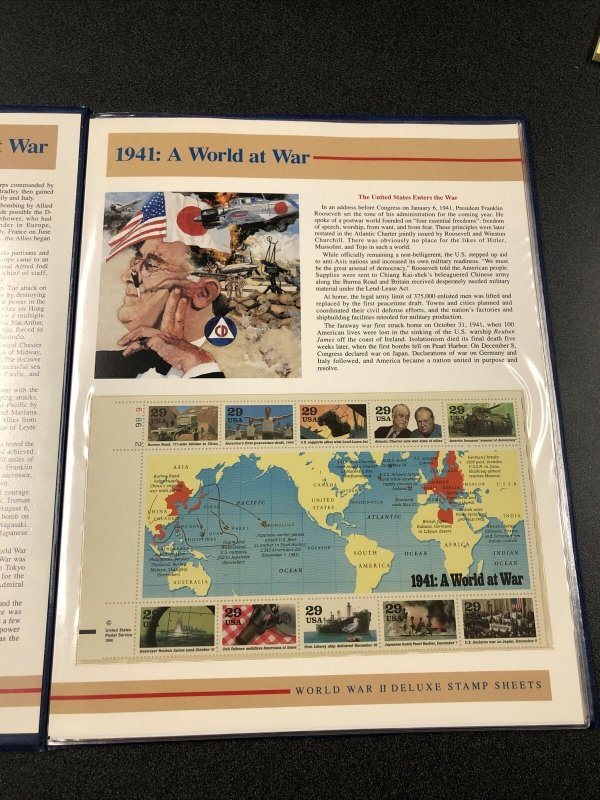 World War II 50th Anniversary Deluxe Stamp Sheets - Postal Commemorative Society 