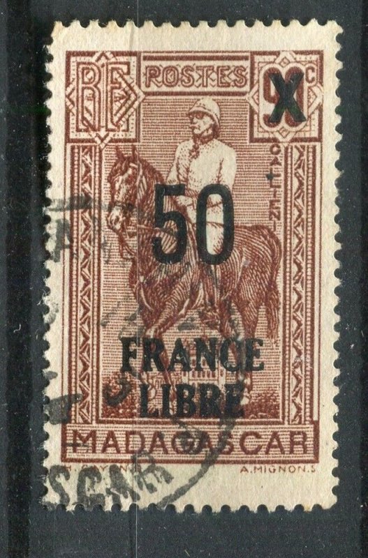 FRENCH COLONIES; MADAGASCAR 1940s early FRANCE LIBRE Optd used 50c. value