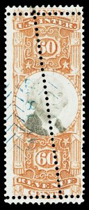 Scott R142 60c Third Issue Revenue Used F-VF with a Cut Cancel Cat $55