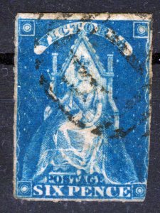 VICTORIA, 1858, ST#30, VICTORIA,6p., blue,WMK 6 Large Star, Mi:#Au-Vi 12,