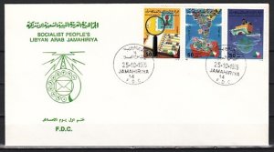 Libya, Scott cat. 1276 a-c. Stamp day issue. First day cover. ^