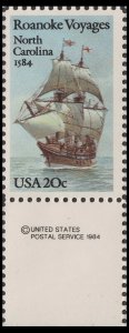 US 2093 Roanoke Voyages North Carolina 1584 20c copyright single L MNH 1984