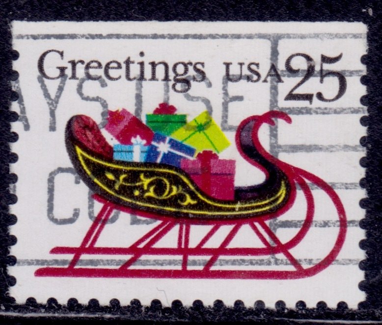 United States, 1989, Sleigh with Presents, 25c, sc#2429, used*