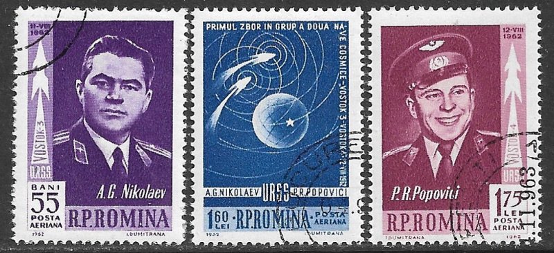 ROMANIA 1962 RUSSIAN SPACE FLIGHT Airmail Set Sc C123-C125 CTO Used