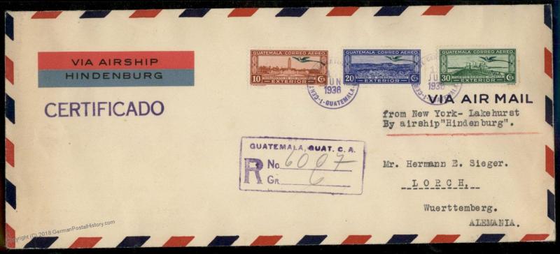 Guatemala 1936 Hindenburg Zeppelin Cover 90714