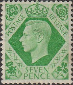 Great Britain #244 1939 7d  Emerald  KGVI Head UNUSED-VF-OG-H.