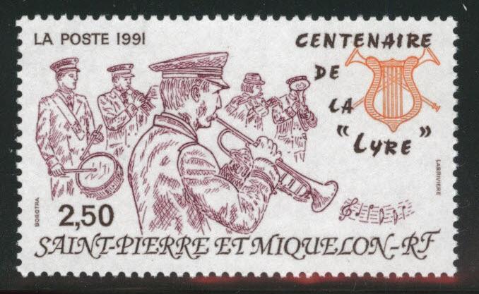 St. Pierre & Miquelon Scott 569 MNH** 1991 Lyre Music stamp