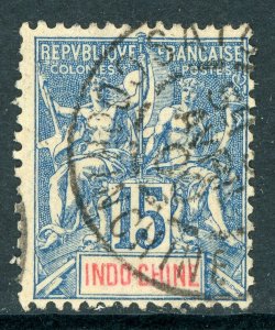 Indochina 1892 French Colony 15¢ Blue Peace & Commerce Scott #10 VFU K250 ⭐⭐⭐⭐