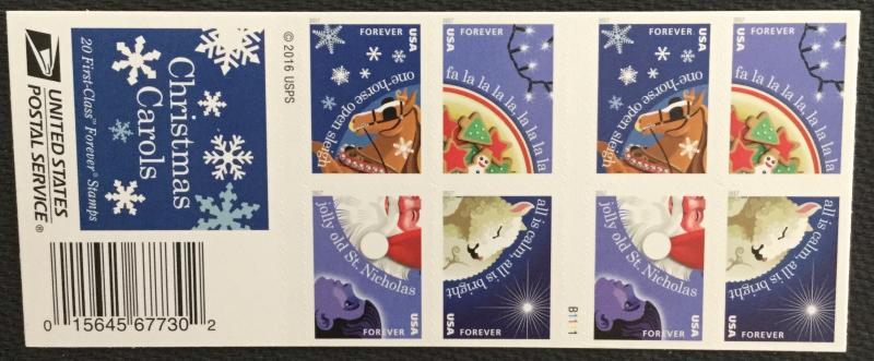 US #5247-5250 (5250b) MNH Booklet of 20 (.49) Christmas Carols SCV $20.00