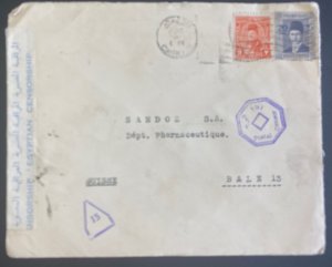 1949s Cairo Egypt Censored cover To Bale Switzerland