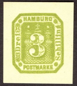 Hamburg Reprint of cut square, 3Sch, Unused