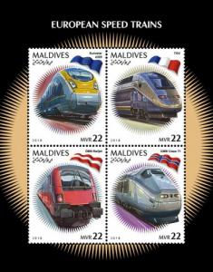 MALDIVES - 2018 - European High Speed Trains - Perf 4v Sheet - MNH