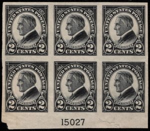 USA #611 Plate Block, VF/XF mint no gum, slight wrinkles, nice price Retail $70