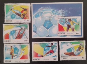 SO) 1993 CONGO FOOTBALL WORLD CUP SOUVENIRS AND USED STAMPS