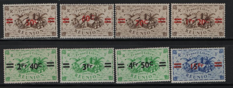 Reunion 240-247 (8) SET MNH, 1945 France surcharged