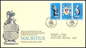 Mauritius 464a-464c Queen Elizabeth II Silver Jubilee Typed FDC