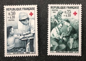 France semi postal Scott# B402-B403 Red Cross 1966 MNH