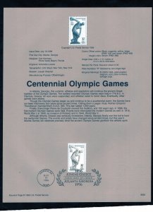 SP1212 Centennial Olympic Games, Souvenir Page FDC (#3087)
