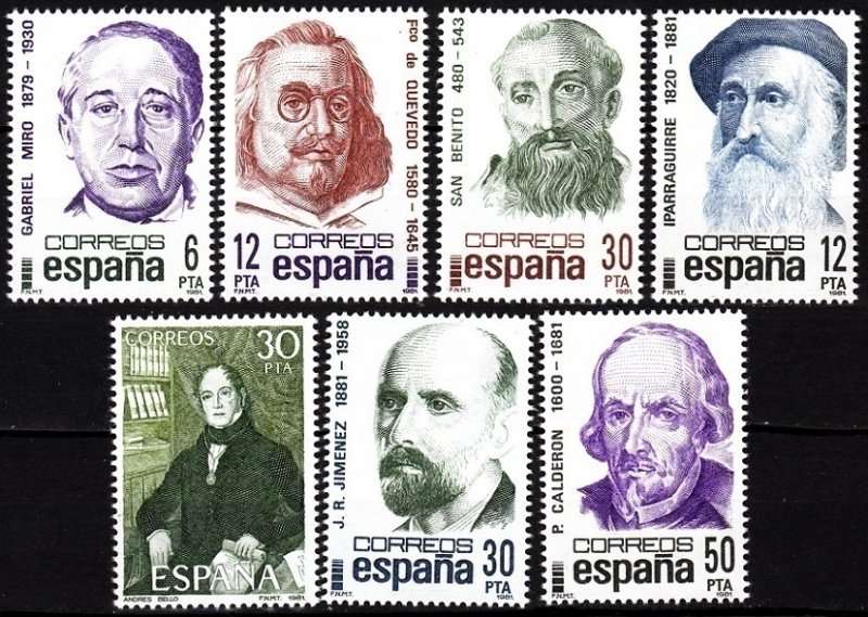 SPAIN 1981-82 Famous People. Literature Music Religion. 2 sets and 1 single, MNH