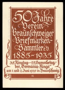 Germany 1935 Braunschweig Stamp Show 6pf Private Postal Card Cover Advert G99293