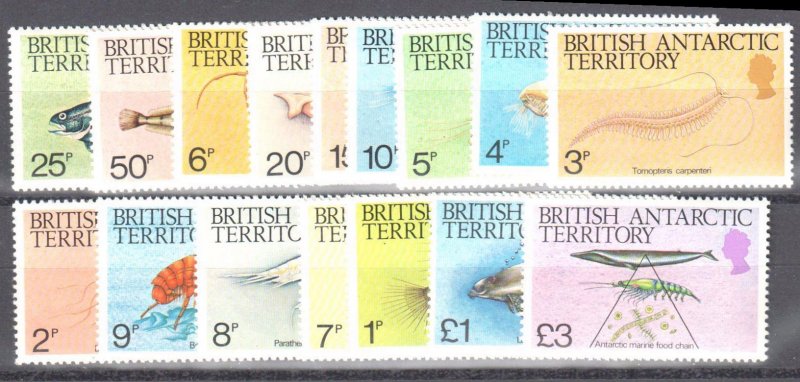BRITISH ANTARTIC TERRITORY Sea life #102 to 116  Mint VF H