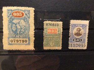 Buenos Aires 1901  - 1910    Revenue stamps Ref 58981