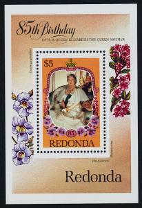 Redonda s/s MNH Queen Mother 85th Birthday, Flowers