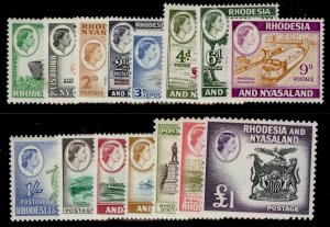 RHODESIA & NYASALAND QEII SG18-31, 1959-62 complete set, LH MINT. Cat £110.