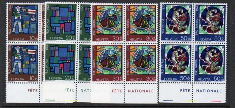 Switzerland Sc B390-93 1970 Pro Patria stamp set mint NH Blocks of 4