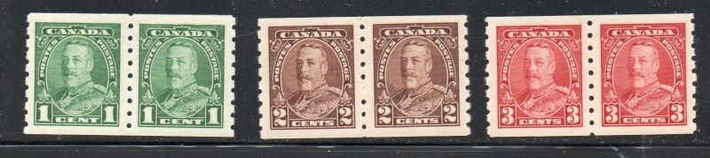 Canada Sc  228-230 1935 G V coil stamp set in pairs mint NH