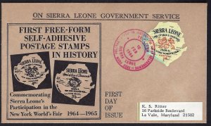 SIERRA LEONE 1964 FIRST FREE FORM STAMP COMMEMORATING NEW YORK WORLD FAIR FDC