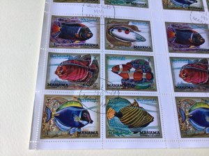 Manama Dependency of Ajman Fish cancelled Stamps Sheet Ref 55244