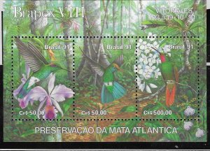 Brazil #2338  Orchids & Humming Birds  S/S (MNH) CV $8.00