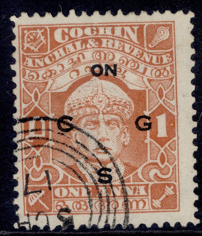 INDIAN STATES - Cochin GVI SG O56, 1a brown-orange, FINE USED.