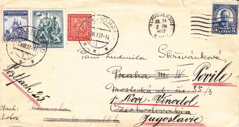 1937, Albuquerque, NM to Czechslovakia, See Remark (22618)