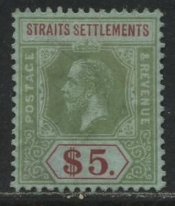 Straits Settlements KGV 1915 $5 used, extremely faint cancel