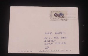 C) 1942, SPAIN AIR MAIL SENT TO THE UNITED STATES, MOTORCYCLE STAMP. XF