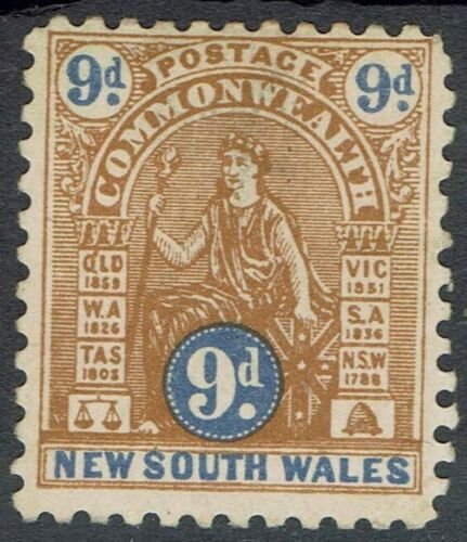 NEW SOUTH WALES 1905 COMMONWEALTH 9D  PERF 11 WMK CROWN/A  