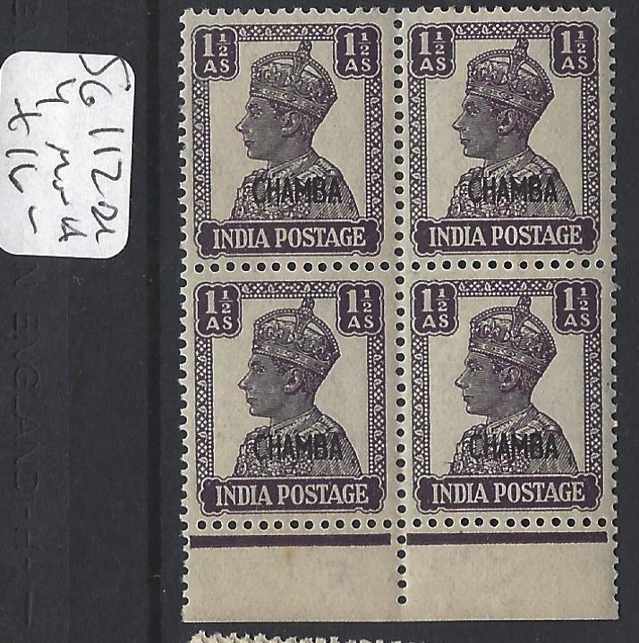 INDIA  CHAMBA  P1306B)  KGVI 1 1/2A  SG 112   BL OF 4    MNH