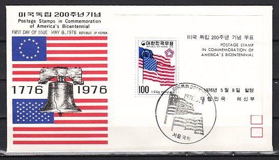 South Korea, Scott cat. 1034a. Am. Bicentennial s/sheet. First day cover.