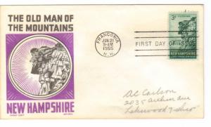 US 1068 (Me-5) 3c New Hampshire on FDC Cachet Craft Boll Cachet ECV $7.50