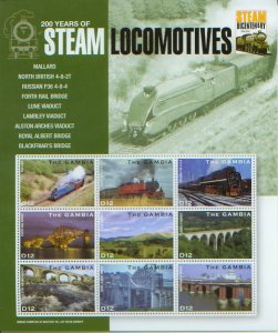 Trains, Steam Locomotives 200 Years,  S/S 9 (GAMB2834)*