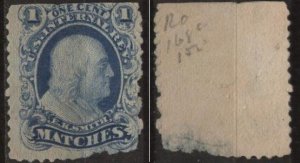 RO168d (filler) 1¢ matches revenue stamp, E. K. Smith (1864)