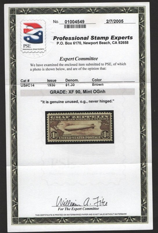 AIR-MAIL #C14 - MINT - XF-90 - OGnh  w/PSE Cert.   (LB 7/11) 