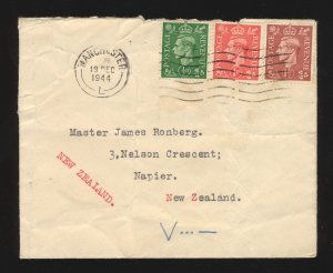 UK 1944 ‘POSTAGE STAMPS HAVE BEEN ABSTRACTED’ MESSAGE IN COVER MANCHESTER TO NZ