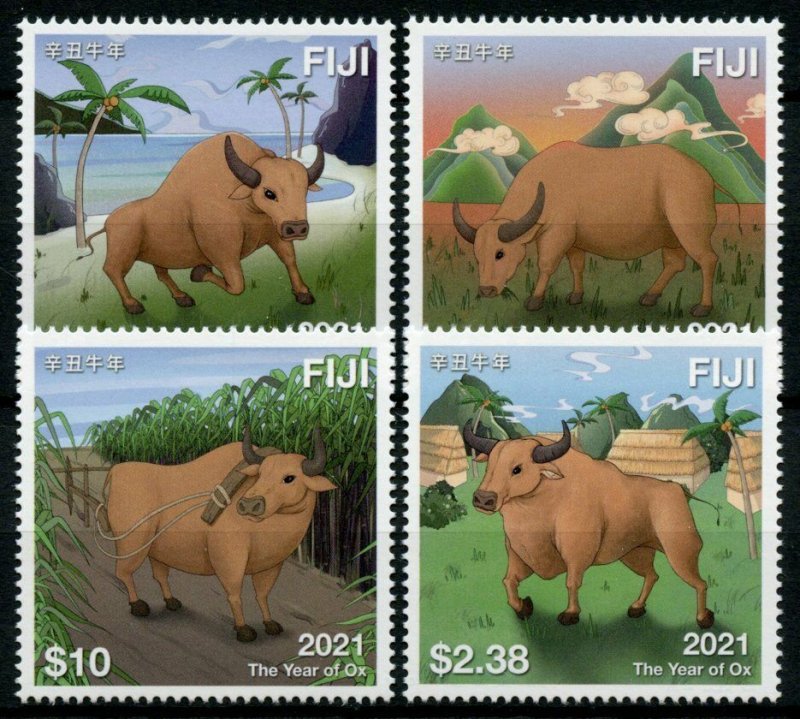 Fiji Year of Ox Stamps 2021 MNH Chinese Lunar New Year Zodiac 4v Set 